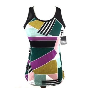 Fila Sport Crisscross Open Back Tank Top Size Small Geometric Multi-Color